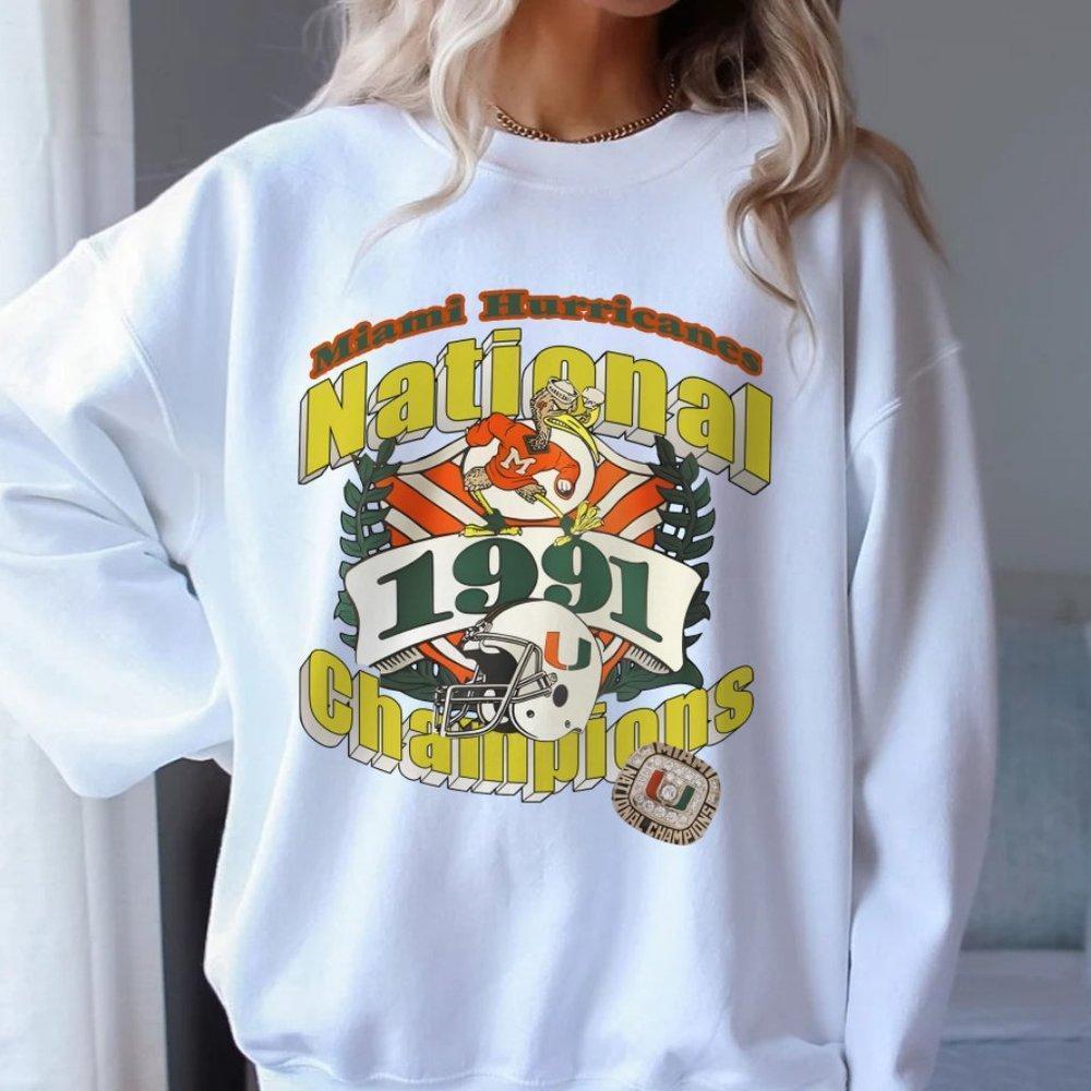 Miami Hurricanes Football White Sweatshirt, Crewneck Sport Design Sweater